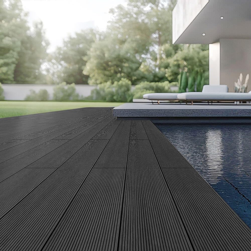 Home Deluxe - WPC Terrassendielen SAMANA - Anthrazit, 16m² - Inkl. Unterkonstruktion und kompl. Zubehör I Terrassenboden Poolumrandung Balkonbelag