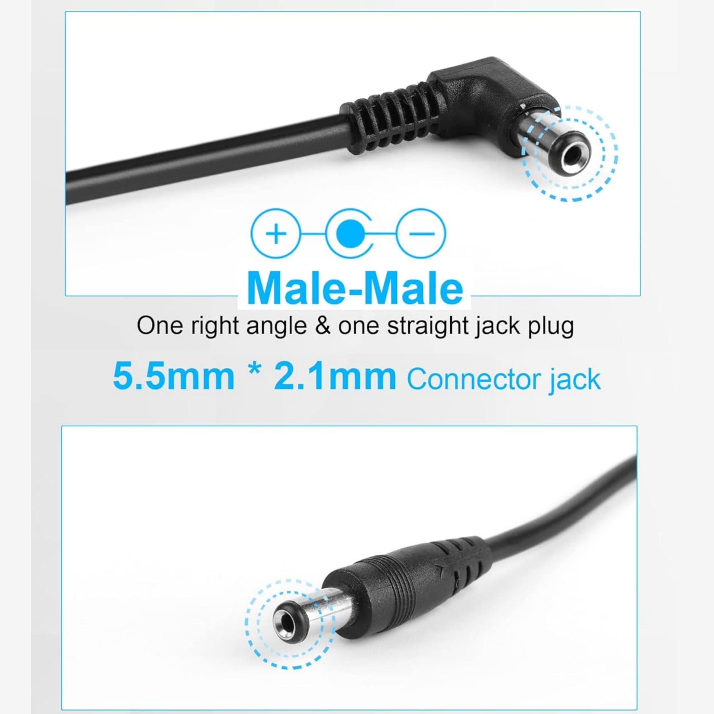 4 Pack Guitar Pedal Power Supply DC Cable 60CM Male to Male Black for Guitar Effect Pedal