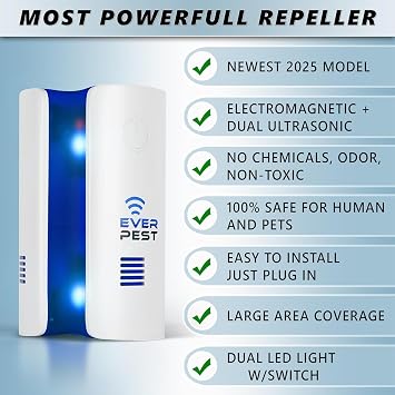 Ultrasonic Pest Repeller Plug in 1 Pack- Electronic and Electromagnetic Insect Control Defender - Roach Bed Bug Mouse Rodent Mosquito Bat Cockroach Squirrel Wasp Ultrasound King James