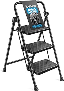 Step Ladder 3 Step Folding Step Stool Step Ladder with Wide Anti-Slip Pedal Step Stool Foldable for Adults Lightweight, Portable Steel Use for Home and Office