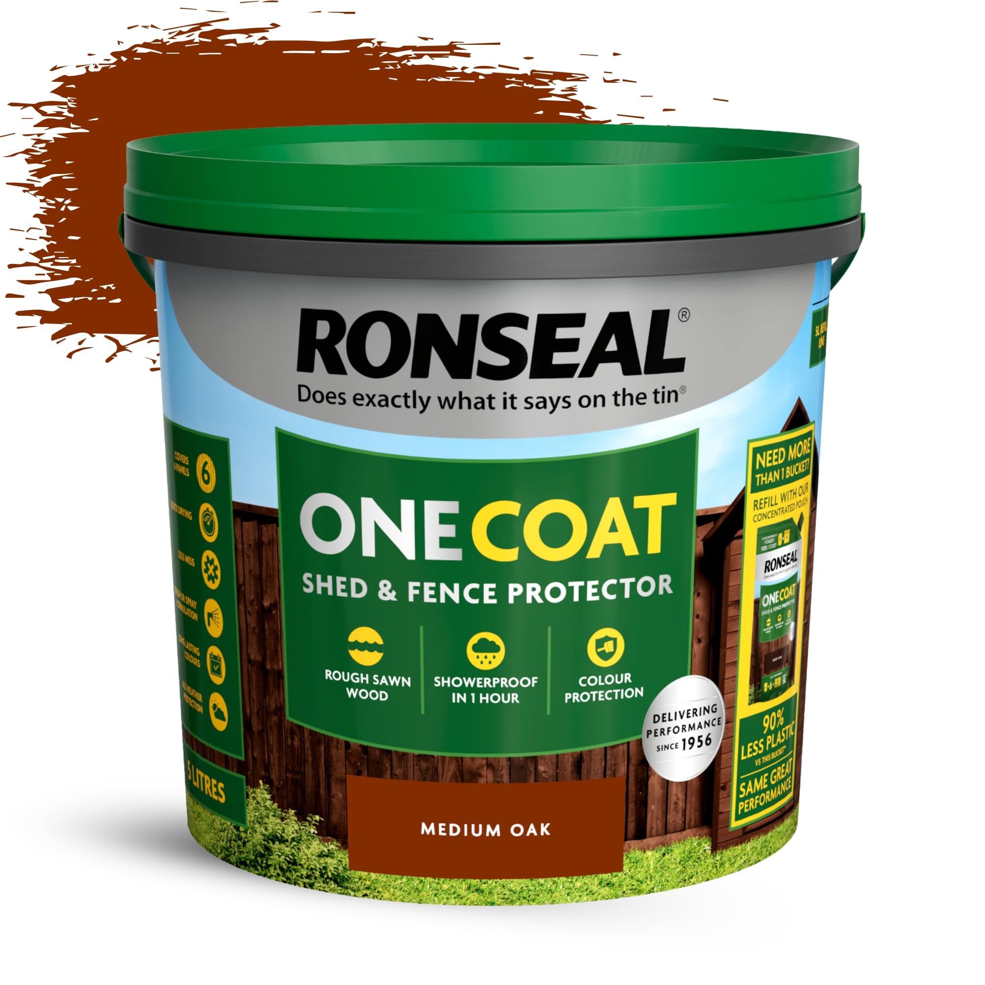 5L One Coat Fence & Shed Exterior Wood Paint - Fast Drying Waterproof Wood Coating Weather Resistant - Matte Finish Garden Timber Protection for Fencing, Trellis & Panel (Medium Oak, 5 Liters 1x) — image 1