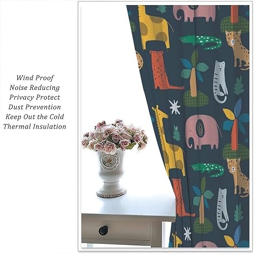 Miniatura 5 de Cortina opaca de oscurecimiento de habitación con animales divertidos, jirafa, elefante, tigre, leopardo, cocodrilo, para habitación del bebé, con