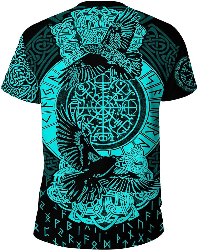 ZORQ Viking Ravens T-Shirt 3D Print Gym Workout Tee Men's Muscle Short Sleeve,Vintage Athletic Shirt,Celtic Pagan Streetwear