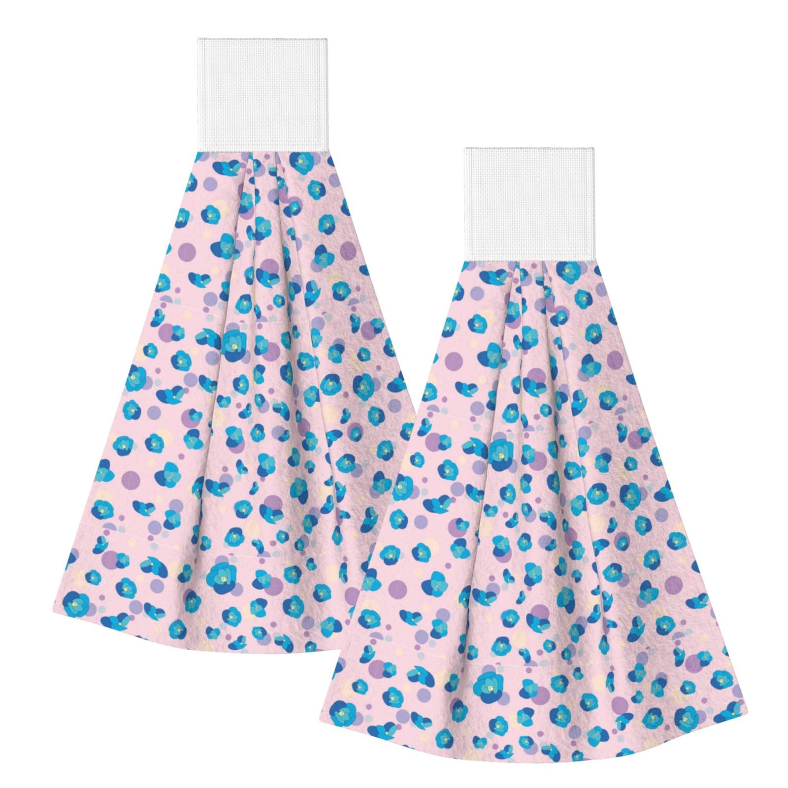 Noble Ren Pink Blue Flowered Polka Dots Hand Towel Hanging Kitchen Towel Velcro Dry Towel Highly Absorbent Suitable For Bathroom/Living Room/Toilet