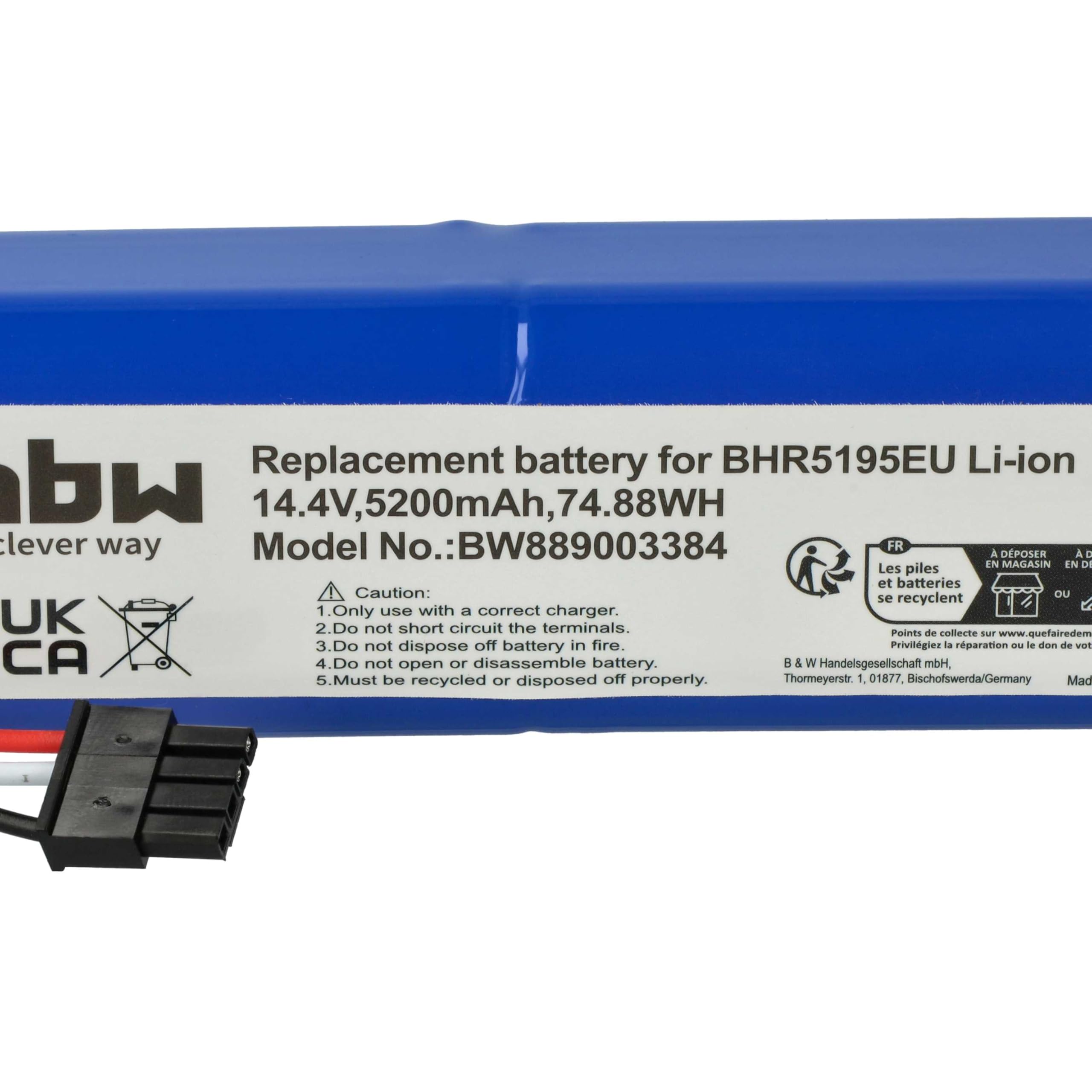 vhbw batteria compatibile con Xiaomi BHR5195EU, 34264, Mi Robot Vacuum-Mop 2 Ultra home cleaner (5200mAh, 14,4V, Li-Ion)