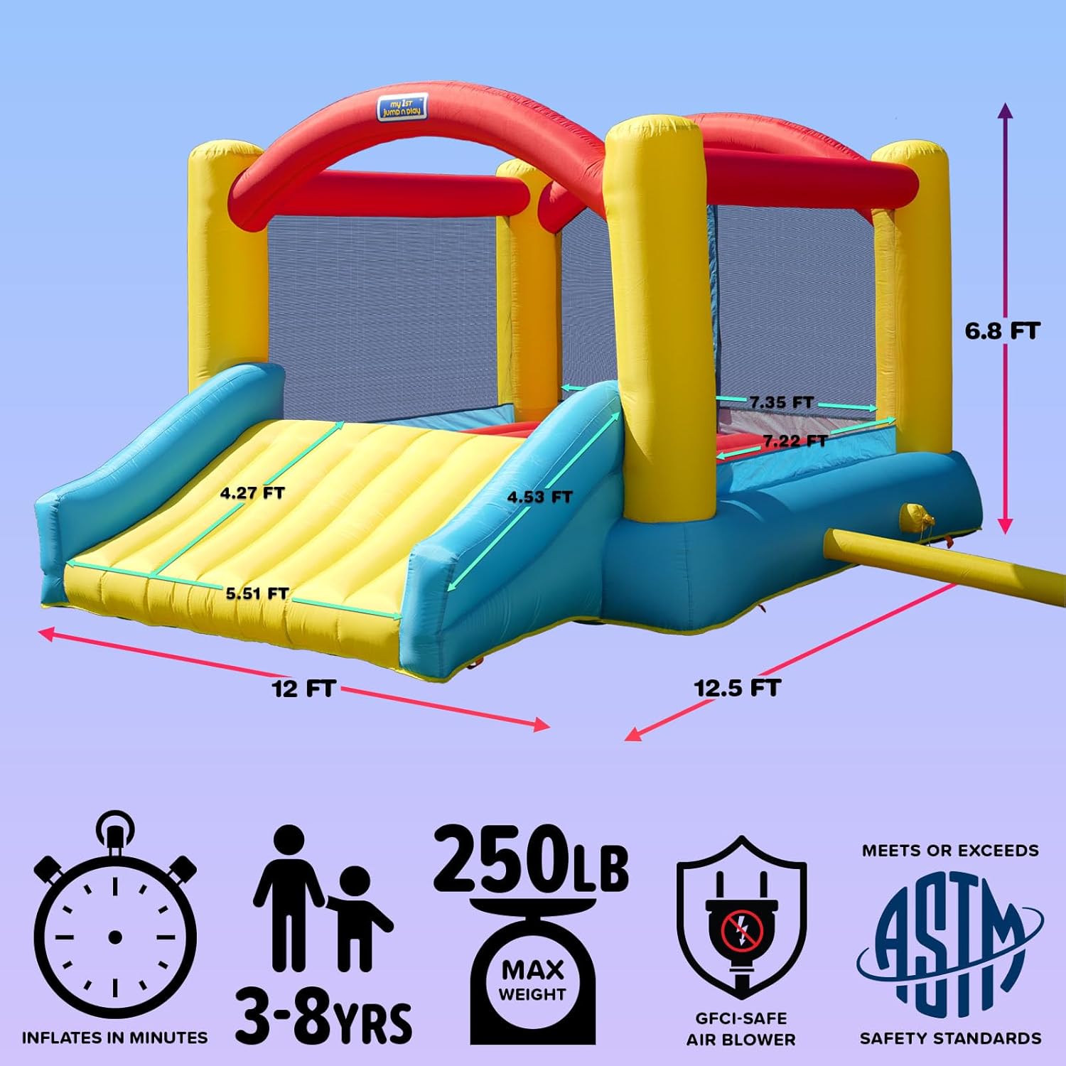 Sportspower My 1st Jump N Play Inflatable Bounce House with Slide, Heavy Duty, ASTM Certified, Large Indoor/Outdoor Bouncer for Kids with 400W Blower