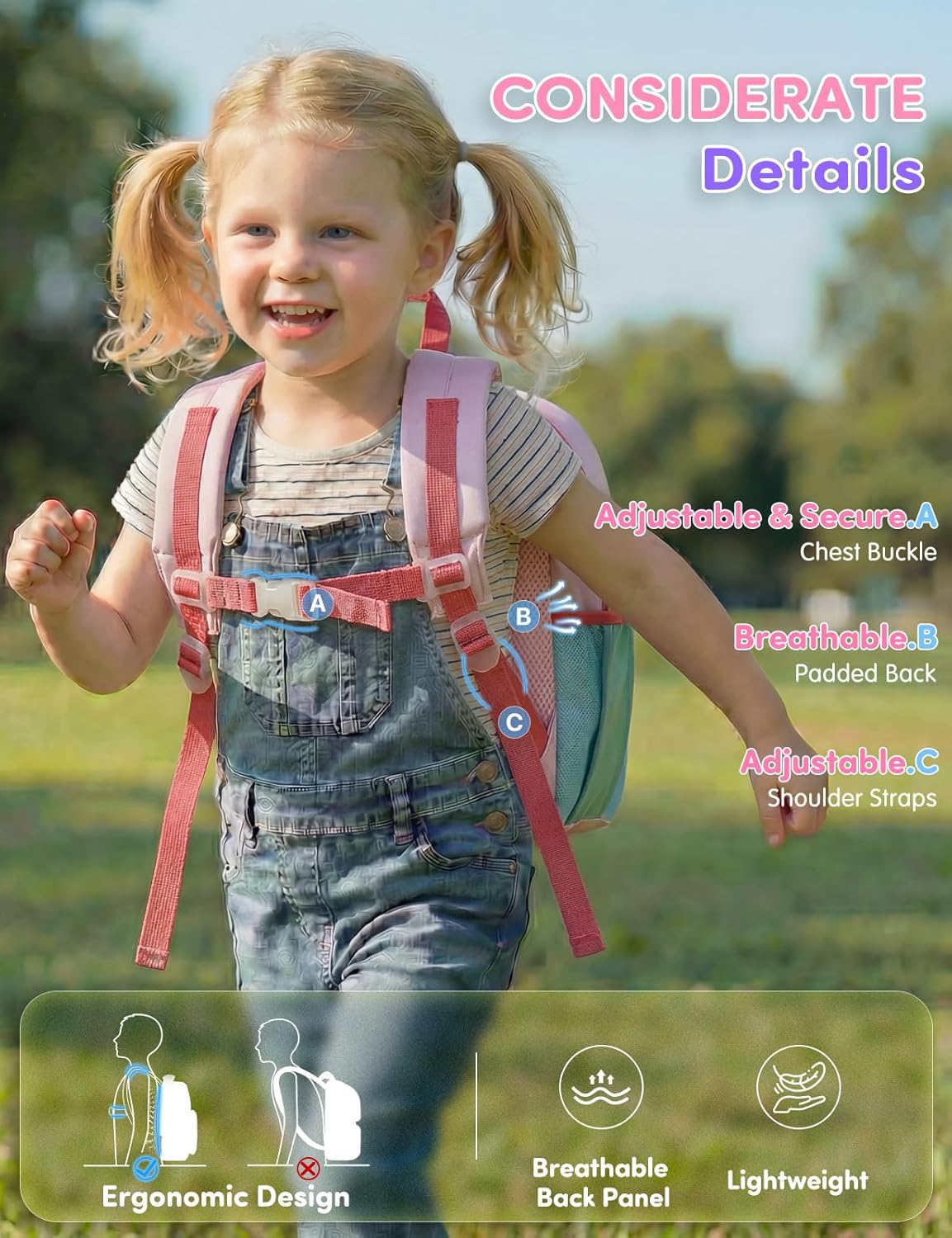 VASCHY Toddler Girls Backpack, Kids' Small Lightweight Quilted Color-blocked Bookbag School Backpack for Kindergarten Children Light Pink Green - Image 5