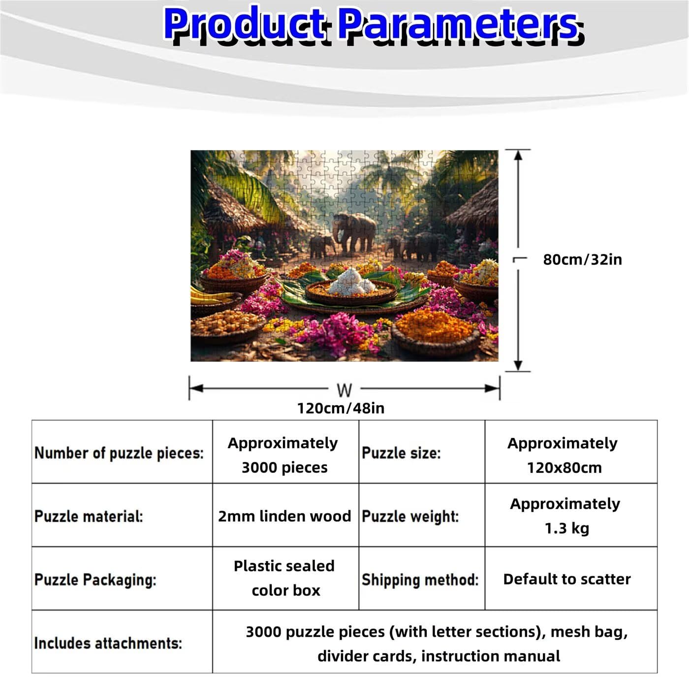 Puzzle 3000 sztuk Indie, Puzzle 3000 sztuk dla dorosłych słoń, drewniane puzzle dla dorosłych 120 x 80 cm, puzzle dla całej rodziny obrazy dekoracja salonu nowoczesny prezent kobieta RXPT-9604