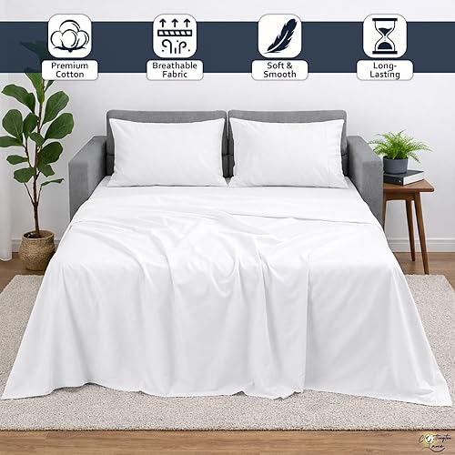 Miniatura 2 de Cottington Lane Sleeper Sofa Sheets Queen Size, 4 Piece Premium Quality 100% Egyptian Cotton Sofa Bed Sheet Set for Pull Out Couch, Loveseat &
