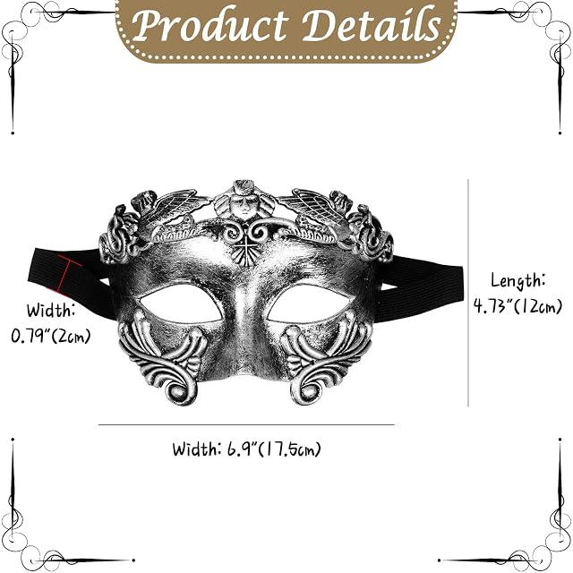 Foto 2 de 8 de JewelryWe Máscara Mascarada Veneciana Hombre: Máscara de Disfraz Romana Italiana Griega Antigua Decoraciones…