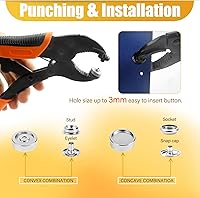 Vista 4 de NVAAV Juego de 60 herramientas de cierre a presión, botones de metal de 0.59 pulgadas + alicates resistentes para cuero, broches de cubierta
