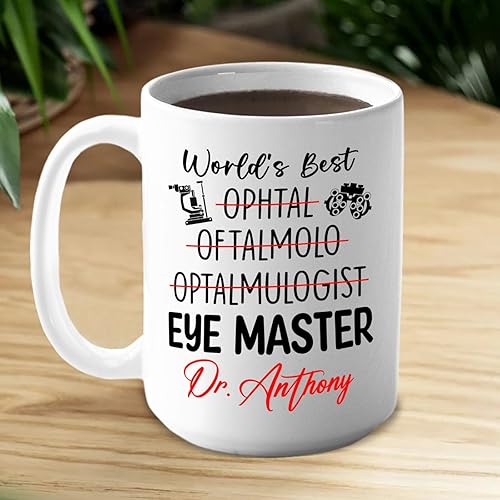 Miniatura 3 de Taza de café con nombre personalizado del mejor maestro de ojos del mundo con nombre oftalmólogo, taza de cerámica blanca personalizada de 11 15