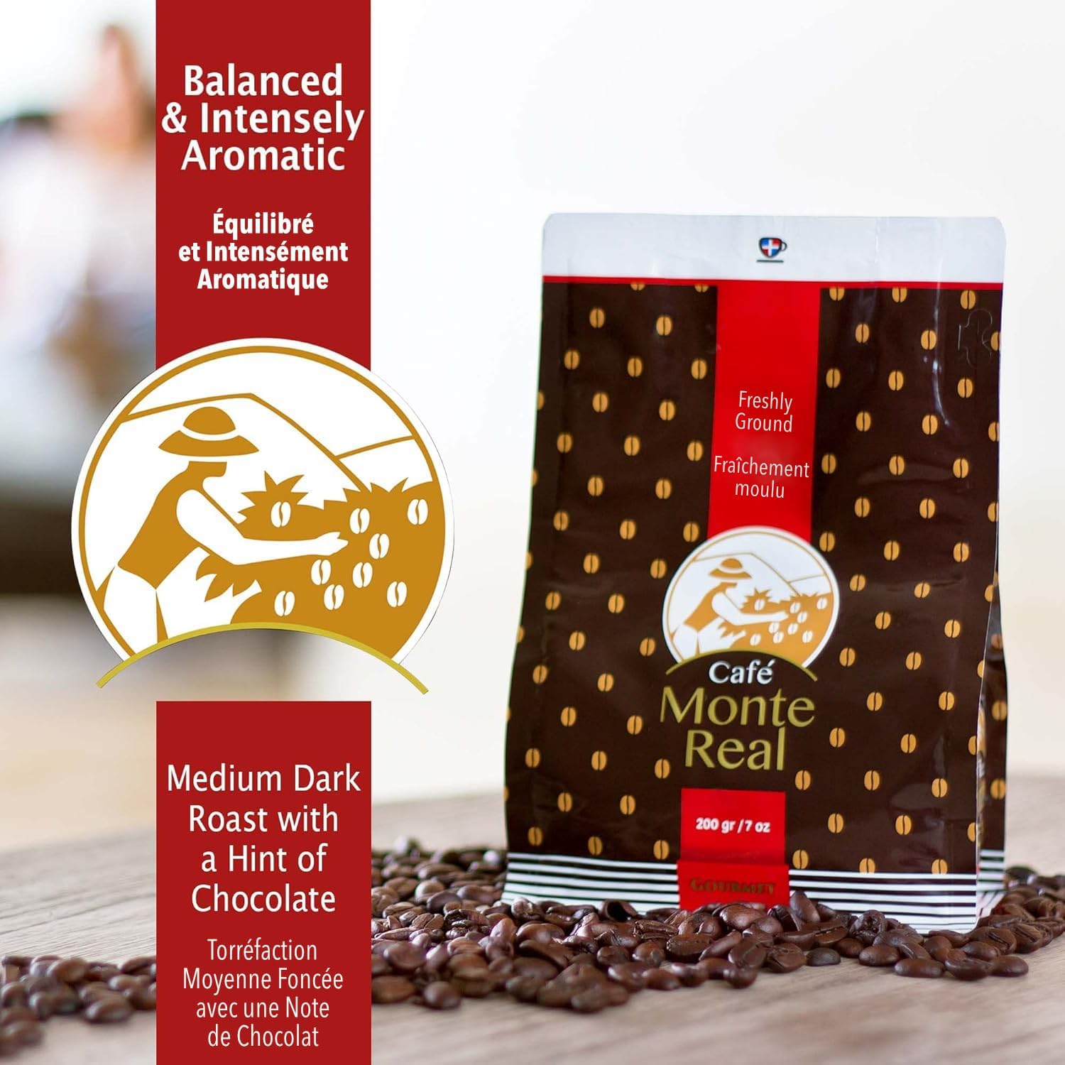 Monte Real - Arabica Gourmet Coffee, Flavored Ground Coffee, Fresh Roasted Coffee Grounds, Medium Dark Roast, Cacao Flavor, 400 Grams