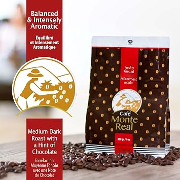 Monte Real - Arabica Gourmet Coffee, Flavored Ground Coffee, Fresh Roasted Coffee Grounds, Medium Dark Roast, Cacao Flavor, 400 Grams