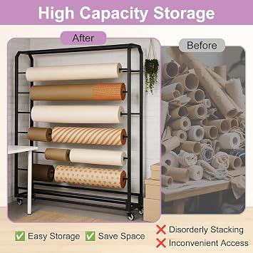 Large Textile Commercial Fabric Roll Storage Rack, 8-roll Movable Vinyl Paper Organizer with Adjustable Hanging Rods, Heavy-duty Sewing Room/Curtain Studio Display