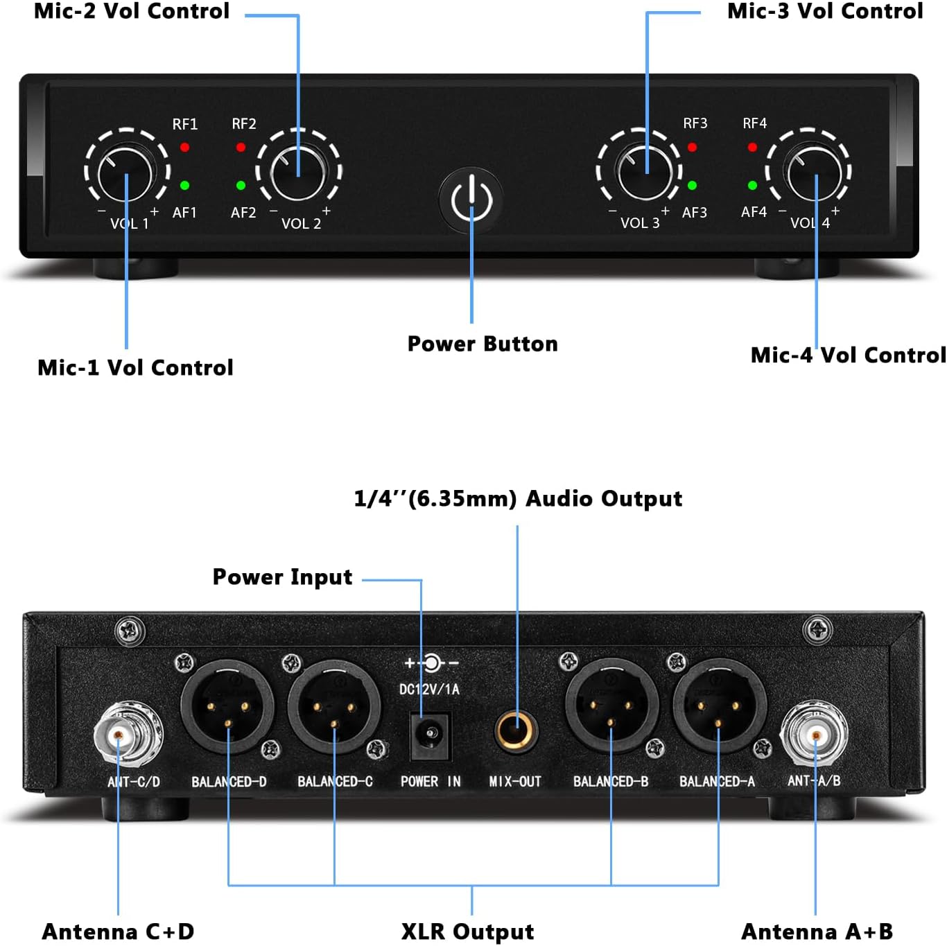 Pro Wireless Microphone System, 4-Channel UHF Wireless Mic, Cordless Mic with 4 Handheld Dynamic Microphones, 260ft Range, Microphone for Singing,Church,Karaoke,Party (410U-4 Handheld) - Image 2