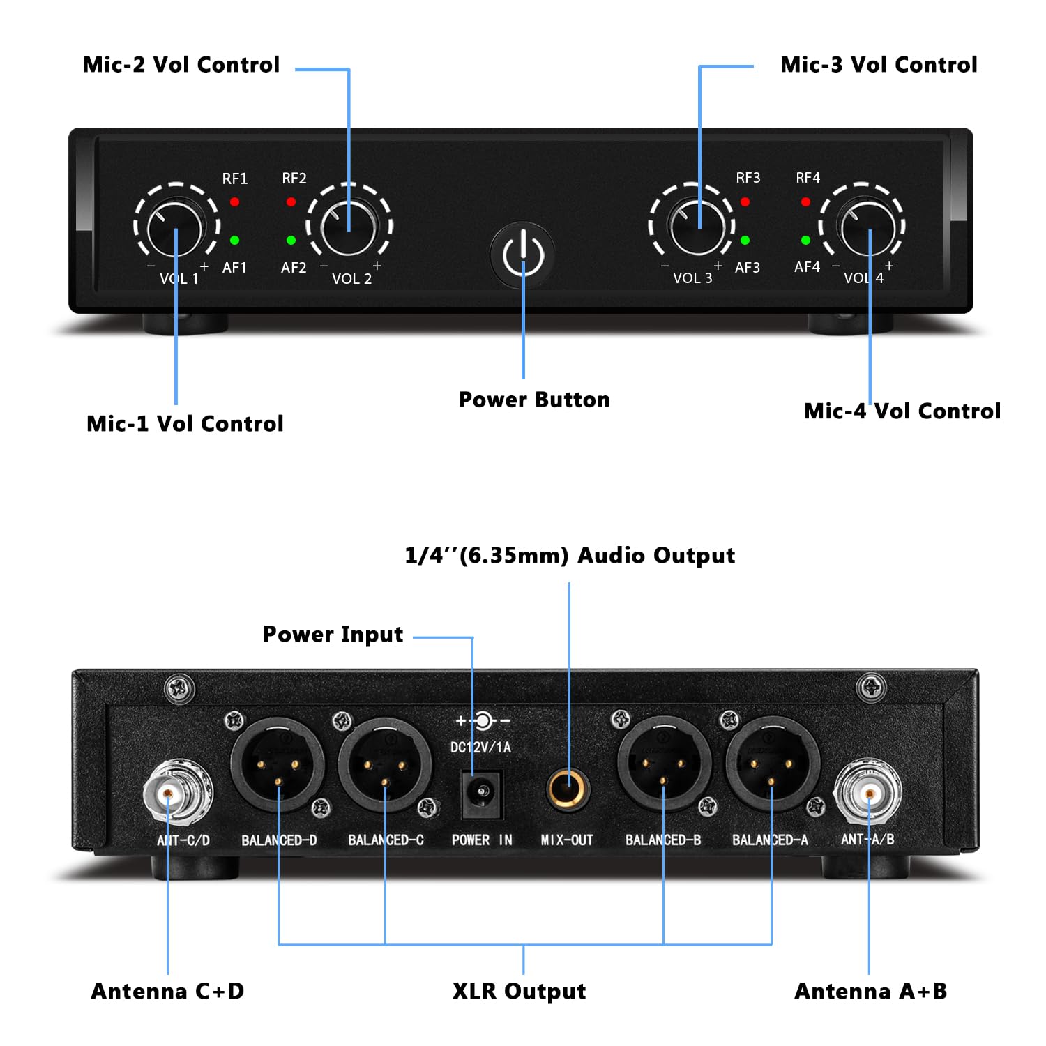 QiCheng&LYS Pro Wireless Microphone System, 4-Channel UHF Wireless Mic, Cordless Mic with 4 Handheld Dynamic Microphones, 260ft Range, Microphone for Singing,Church,Karaoke,Party (410U-4 Handheld)