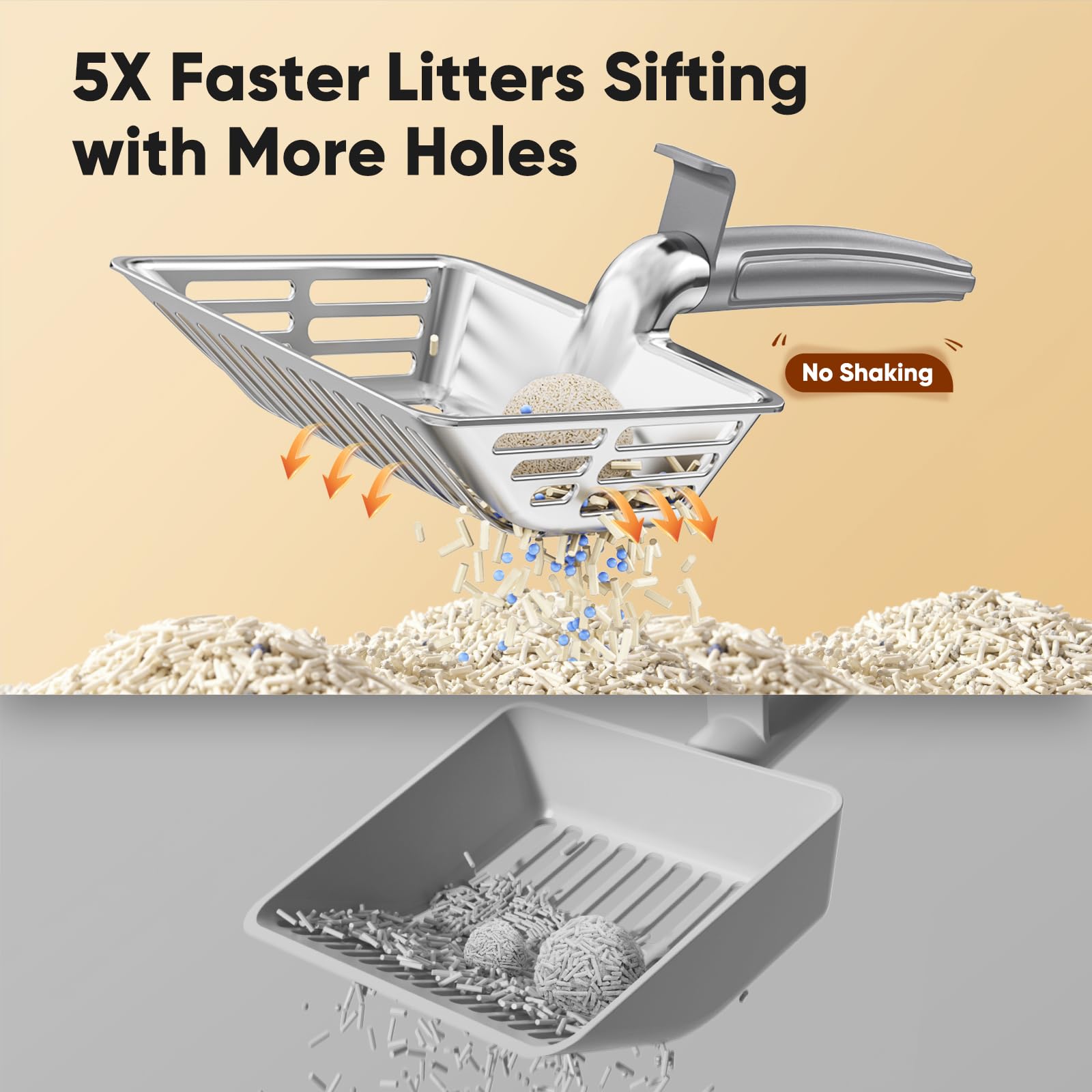 KooMooM Metal Cat Litter Scoop, Large Cat Scooper with Deep Shovel & Dual Sifting Holes for Fast & Precise Sifting, Space Aluminum Kitty Litter Scooper with Long Handle & Easy-to-Hang Hook - Grey - image 7