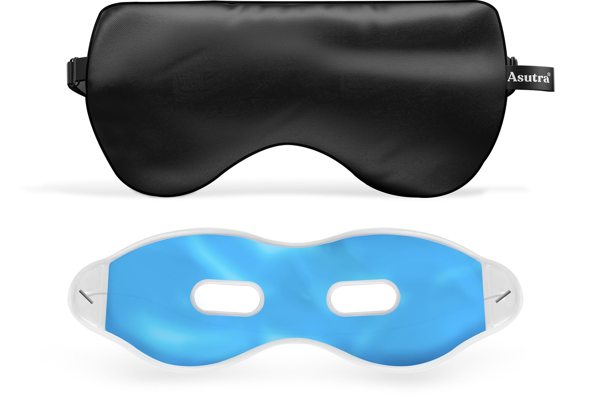 ASUTRA Silk Eye Pillow for Sleep, Black - Filled w/Lavender Buds & Flax Seeds, Weighted Eye Mask, Meditation & Light Blocking Blindfold, Cooling Gel Mask Included