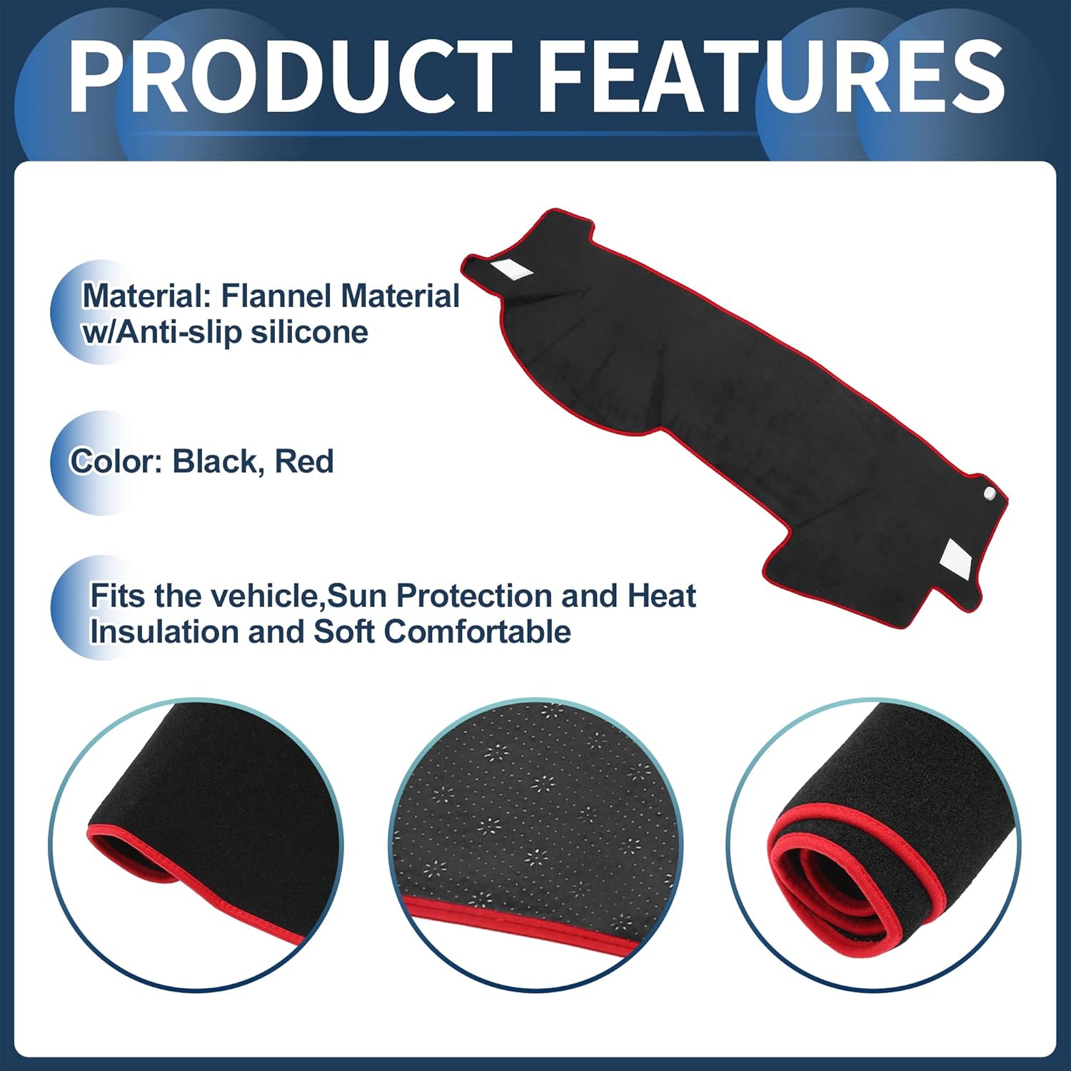 Dash Cover, Center Console Non-Slip Dashboard Carpet Mat for Subaru Outback 2005-2009 Flannel Black Red,1Pc