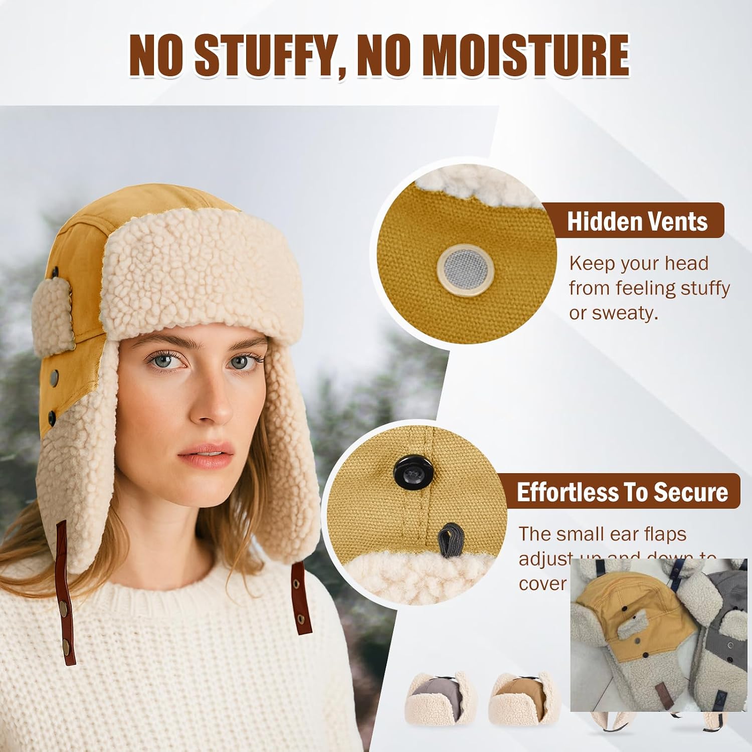 AYAMAYA Trapper Hat for Men Women, Warm Winter Russian Aviator Hat with Fleece Ear Flaps, Windproof Ushanka Headwear