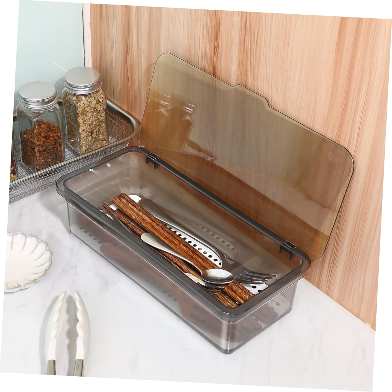 3PCS Silverware Storage Boxes Flatware Drawer Organizer with Lid Kitchen Cutlery Trays with Lid Utensil Storage Containers Tableware Storage Organizer