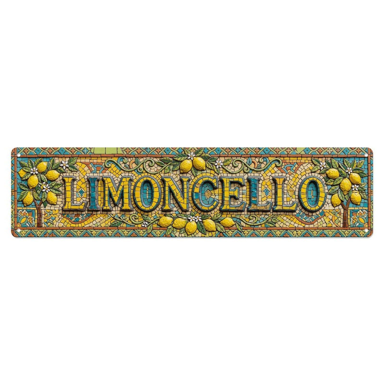 Vintage Limoncello Mosaic Italian Lemon Metal Tin Sign Plaque Wall Decor for Cafe, Club, Garden Metal Poster 4x16Inch