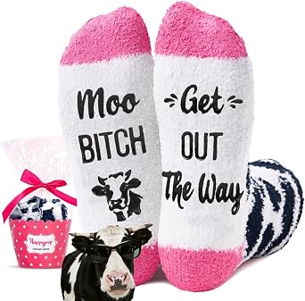 HAPPYPOP Fuzzy Animal Socks for Women - Cute Unicorn, Horse, Cow and Goat Gifts for Her