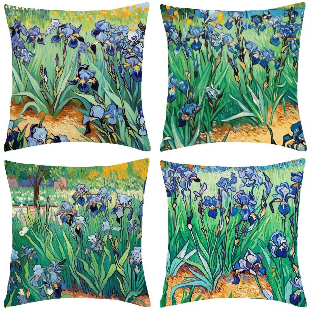 Fundas Cojines 50x50cm Juego de 4 Fundas de CojíN de Lino Painting Funda Cojines de Sofá, Fundas de Cojines Funda de Almohada Cuadrado Decorativa Cojín de Sofá para SofáS, Camas, Sillas, Jardín, Coch