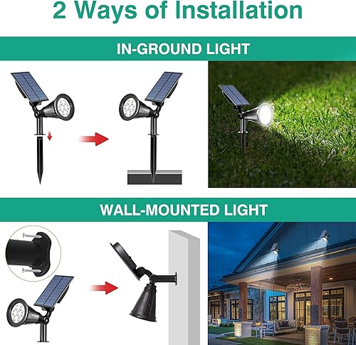 Miniatura 7 de Focos solares para exteriores, luces solares verdes para exteriores, impermeables, IP65, panel ajustable, focos solares de paisaje para árbol,