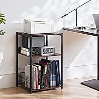 Vista 6 de LELELINKY Mesa auxiliar de roble nogal de 18 pulgadas de ancho, soporte para tocadiscos grande de 3 niveles con almacenamiento de hasta 130 álbumes