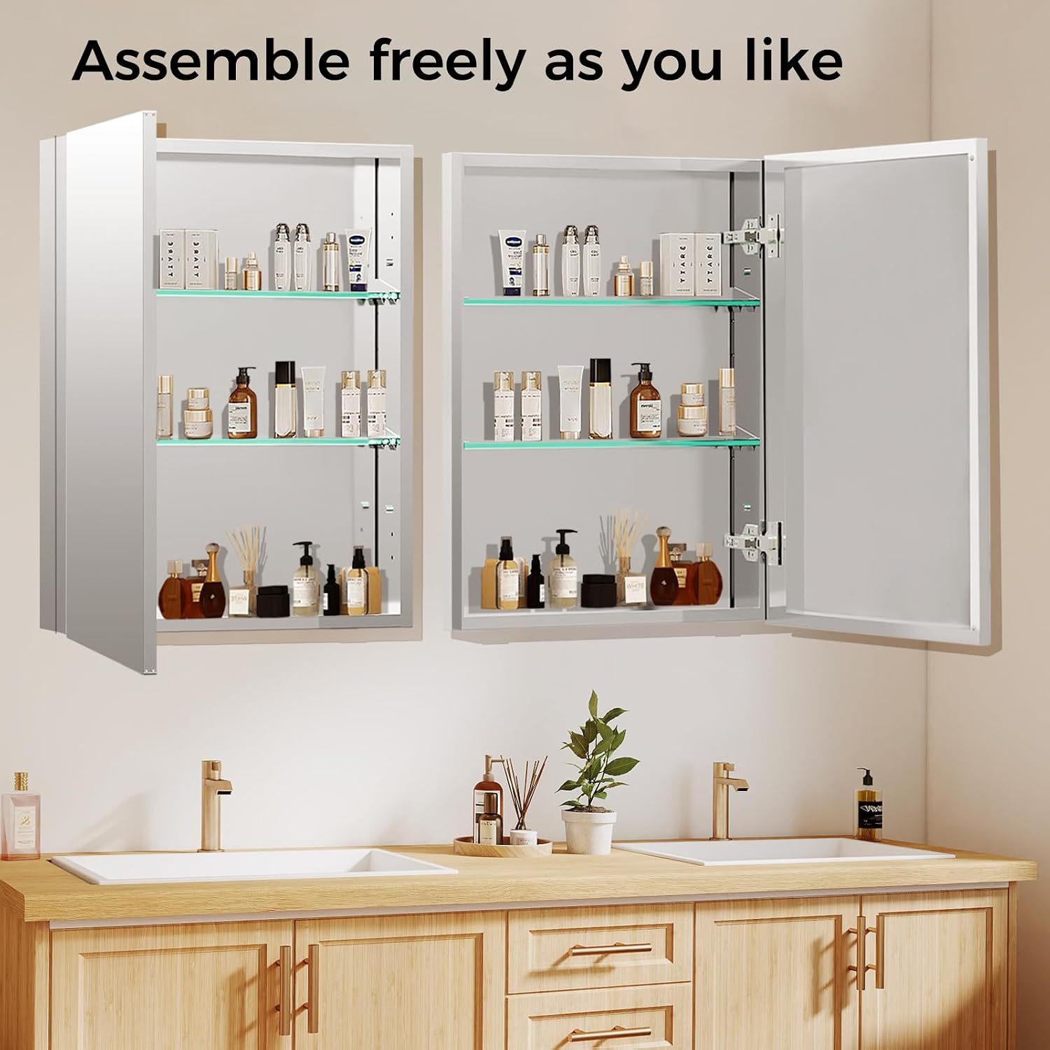 16 x 24 Inch Bathroom Medicine Cabinet with Mirror, Medicine Cabinet Mirror, Bathroom Mirror with Storage with 2 Adjustable Shelves, Assembly Required, Support Recessed or Surface Mount