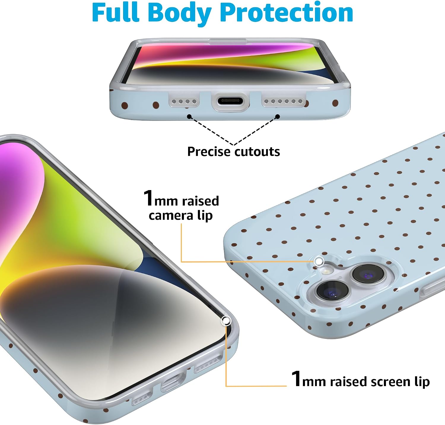 Casely iPhone 16 Plus Case | On the Dot | Blue & Brown Polka Dot | Compatible with MagSafe | Classic Ultra Slim Design