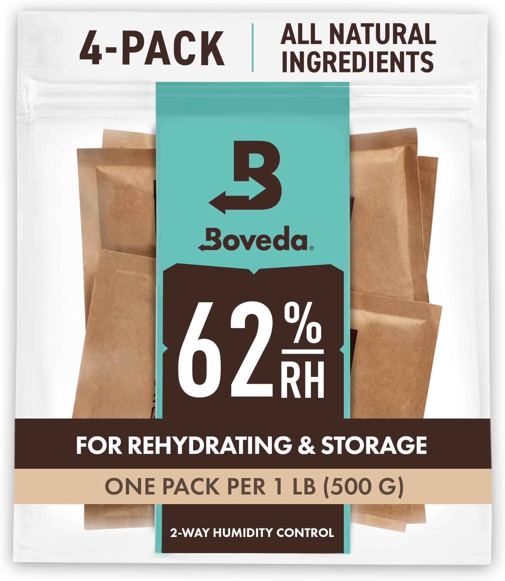 62% Humidor Packets - 2 Way Humidity Control Packs - Size 67-4 Count Resealable Bag- Cigar Humidor Accessories - Bulk Humidity Packs - Relative Humidity Packs - Humidor Packet - Boveda Packs