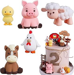 5Pcs Farm Animal Birthday Cake Decoration 3D Cartoon Farm Animal Cake Topper Sheep Cow Pig Duck Chicken Cake Decoration Ca...