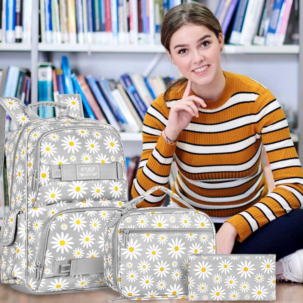 3PCS Girls Backpack, Water Resistant Womens School Bag With Lunch Box, 17 Inch Bookbag Set for College Teenagers.