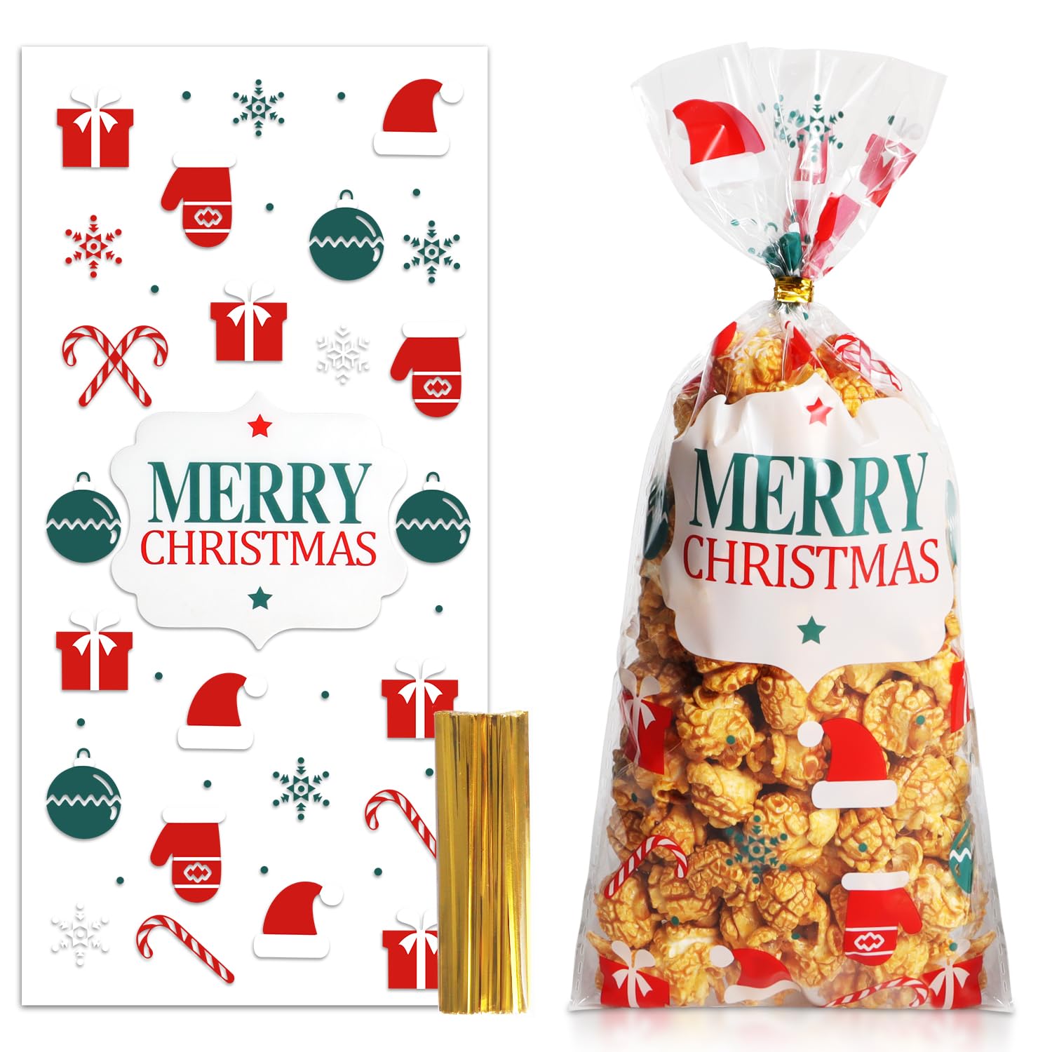 Nikolausmütze Mini Plätzchentüten Weihnachten, 120 Stück , 9 Stile Geschenktüten Weihnachts, Cellophantüten, Weihnachtstüten Zum Befüllen, Süßigkeiten Weihnachts Tüten Mit Twist Krawatten Kekstüten Weihnachten