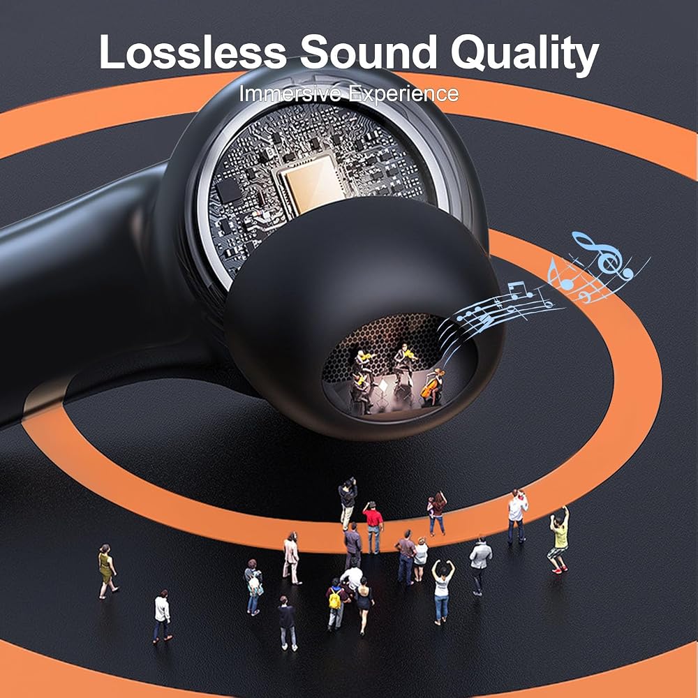 Wireless Earbuds Bluetooth Headphones, 50H Playtime Ear Buds with Mic, LED Digital Display Charging Case, IPX7 Waterproof, Deep Bass Stereo, in-Ear Earphone for iPhone Andriod Phone - Black
