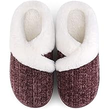 Slippers for Women Fuzzy House Slip on Indoor Outdoor Bedroom Furry Fleece Lined Ladies Comfy Memory Foam Female Home Shoes Anti-Skid Rubber Hard Sole