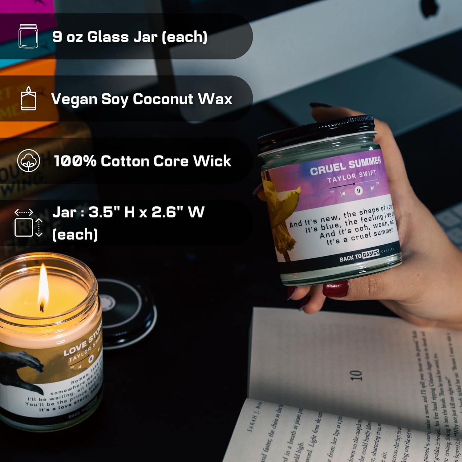 Back to Basics | Taylor Premium Candle Set - 3 Vegan Soy Coconut Wax Scented Candles for Home Decor, Birthday Gifts for Women, Best Friends, Men | Relaxing Aromatherapy Made in USA