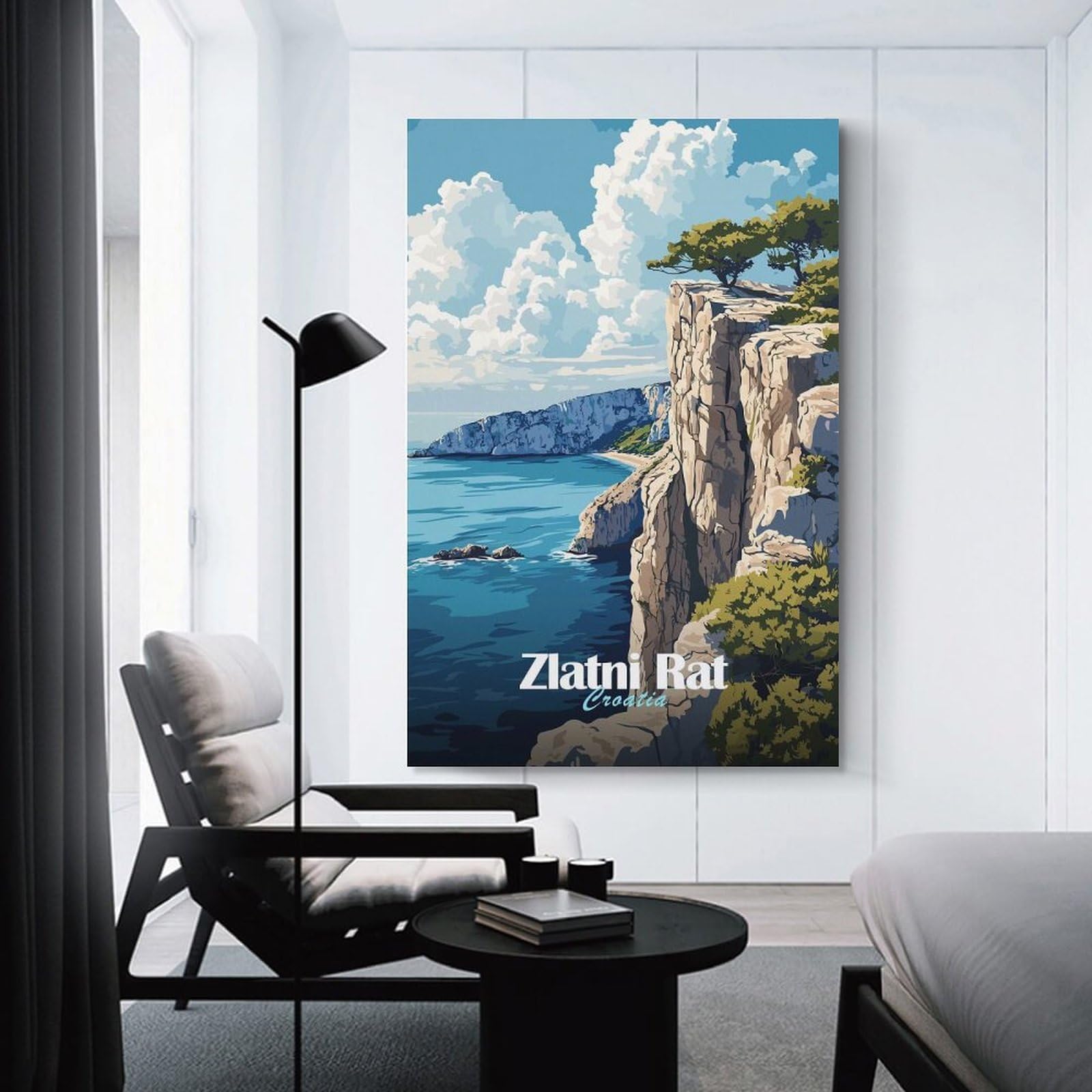 Junmoney Zlatni Rat Croatia Cliffside Wall Picture Print 20x30inch(50x75cm), for Corridors, Hallways Or Apartment Entries, Wall Decor to Refresh Empty Corners