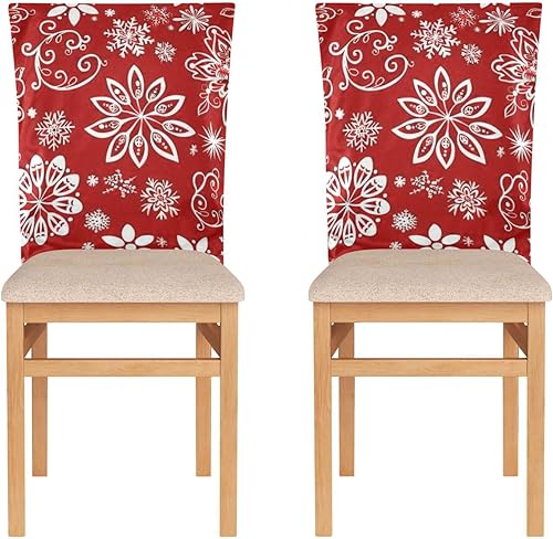 Miniatura 2 de Christmas Red Floral Snowflake Decorative Chair Back Covers for Dining Room Washable Office Chair Covers cobertores para sillas de comedor Set of 6