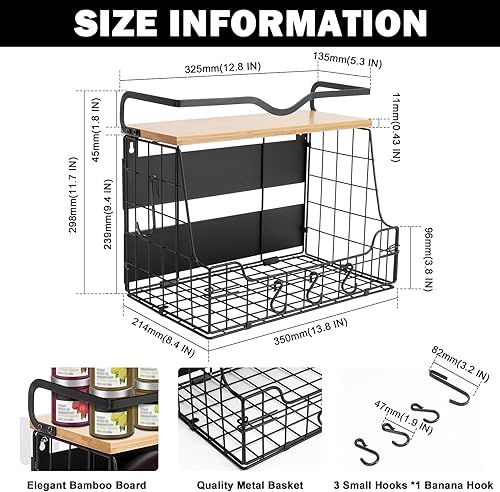 Miniatura 2 de Livabber Cesta organizadora magnética para nevera con estante de madera, contenedor grande de almacenamiento de frutas y verduras, especias y