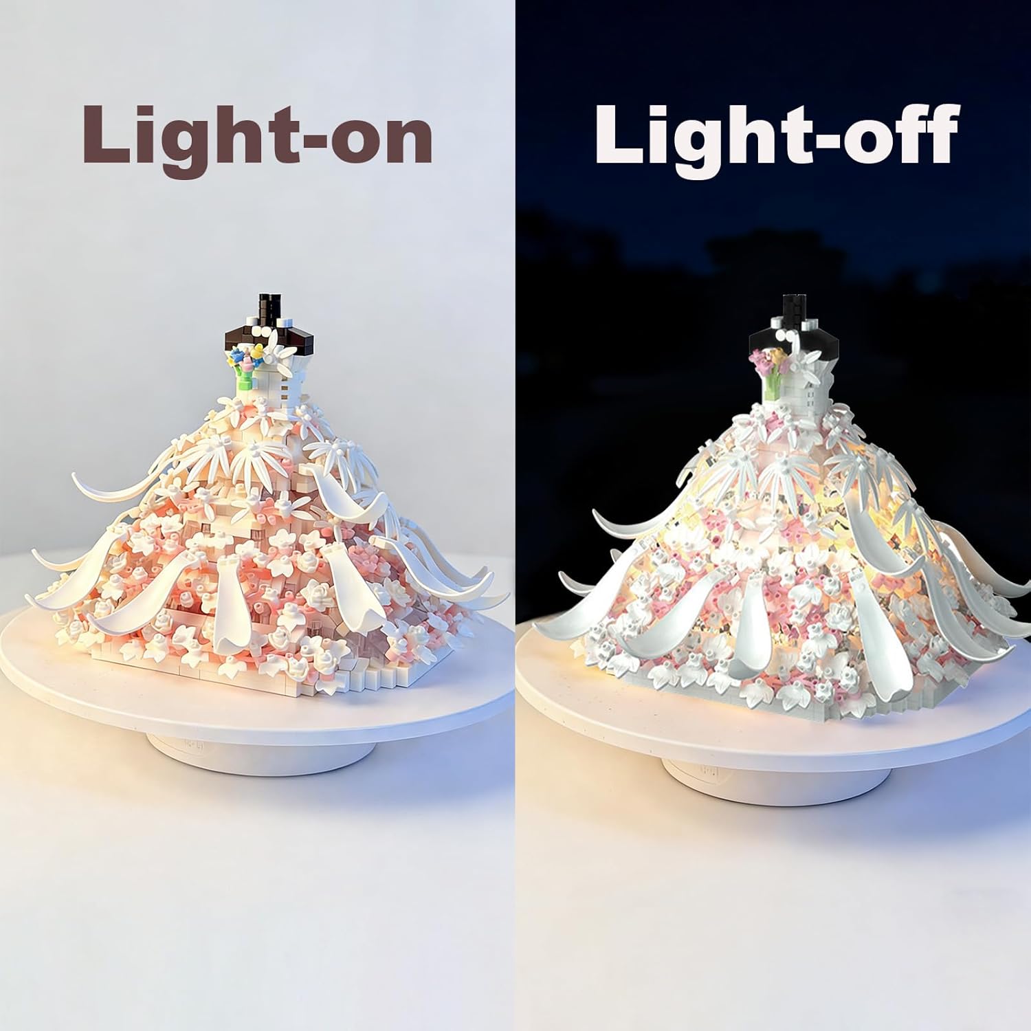 Romantic Wedding Dress Building Block Set for Adults, Creative Ballgown Dress Model for Couple Women & Men-Gift for Mothers Day,Family and Holiday Decoration, Fidget Blox (White)