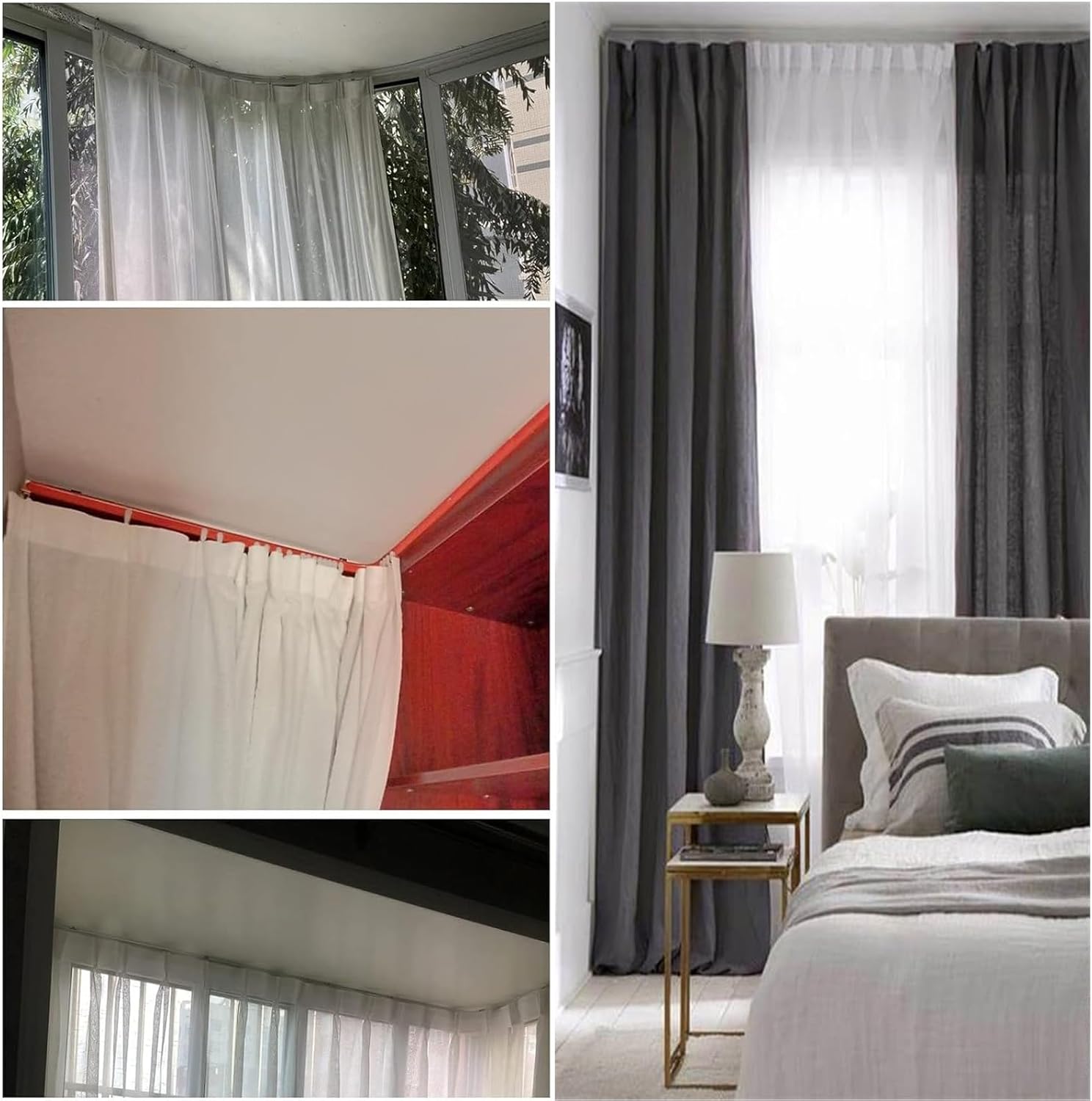 Flexible Bendable Curved Curtain Track Top Ceiling Mounting Strong Durable, Double Curtain Track Set, Can Be Bent Manually, for Living Room Bedroom Drop Ceiling Shower ( Color : Black , Size : 1.8m/5.