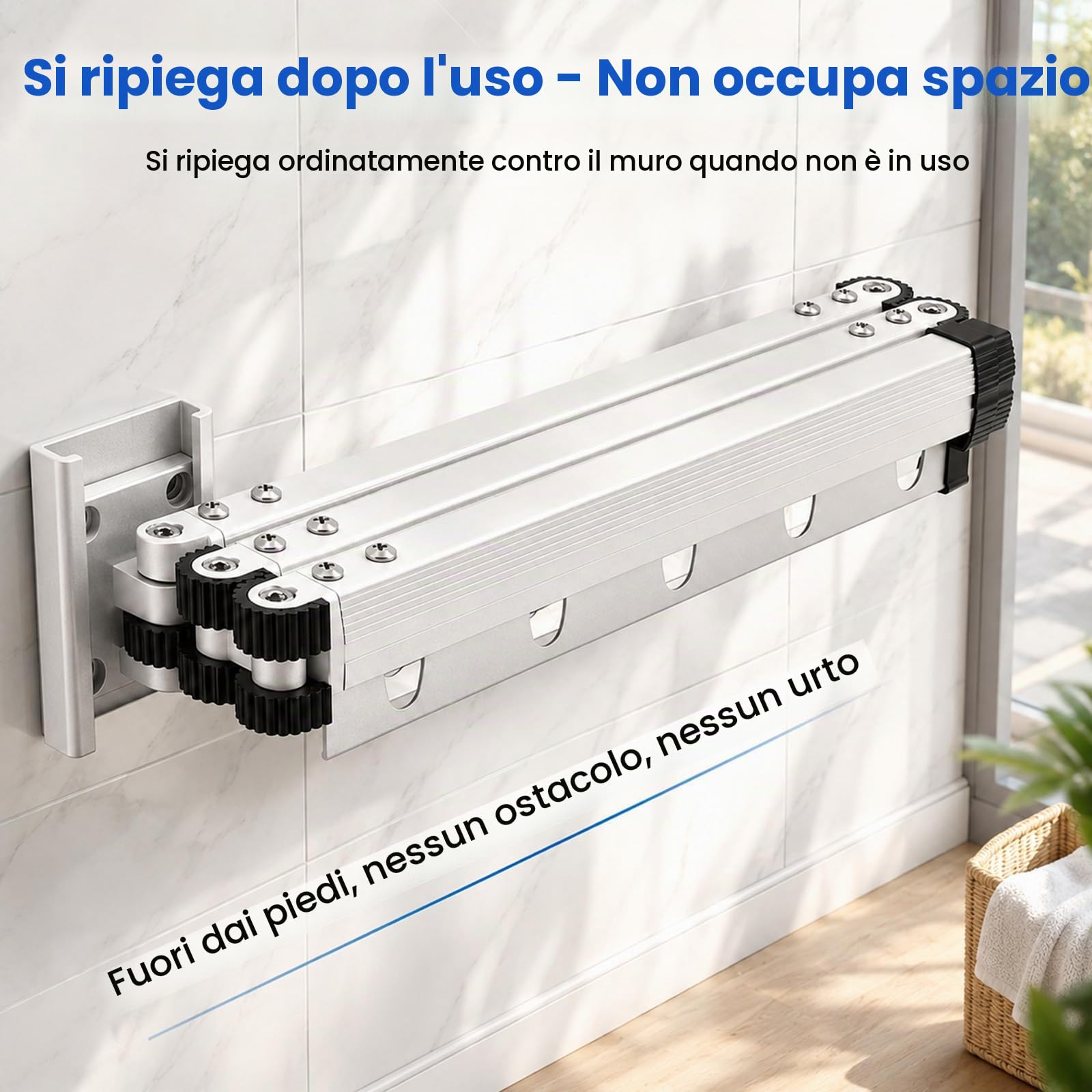 Asta per tenda doccia pieghevole per doccia angolare Asta doccia pieghevole 3 volte con montaggio a parete Asta telescopica come asciugatrice Antimuffa e impermeabile regolabile 100-125 cm