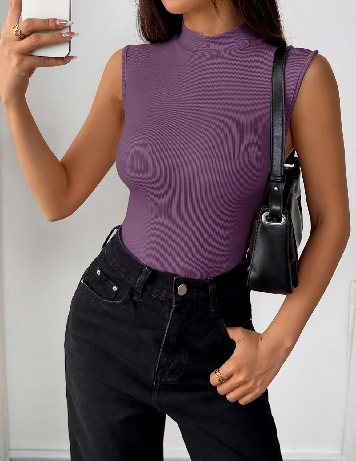 Zeagoo Womens Sleeveless Mock Turtleneck Tank Tops Slim Fit Stretch Ribbed Tops Casual Basic Layering Shirts 2026 - Image 4