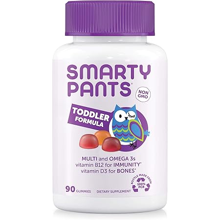SmartyPants Toddler Formula Daily Gummy Multivitamin: Vitamin C, D3, & Zinc for Immunity, Gluten Free, Omega 3 Fish Oil (DHA/EPA), , Vitamin B6, Methyl B12, 90 Count (30 Day Supply)