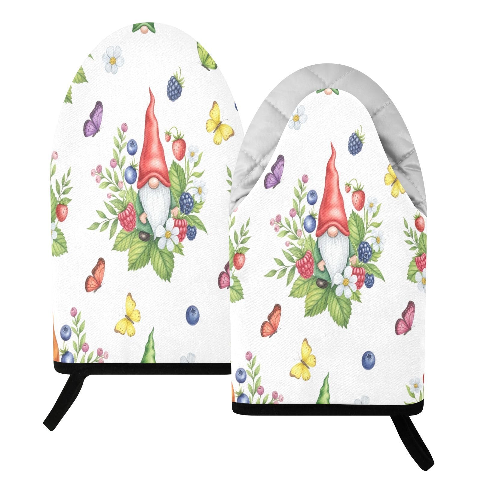 BURSTDDY Fruits and Gnome Oven Mitt,Heat Resistant Kitchen Mitts for Cooking
