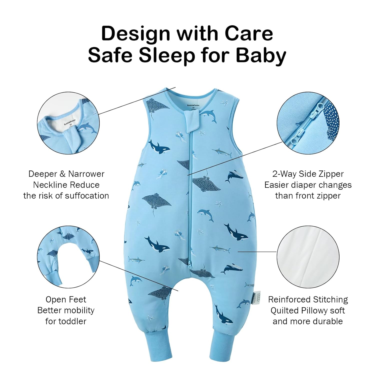 BubblePanda Rayon Made from Bamboo Toddler Sleep Sack with Feet 1.0 Tog Ultra Soft Toddler Sleeping Sack 3t-4t Sleep Bag Walker Quilted Wearable Blanket with Legs 2-Way Zipper Lightweight Extra Long - Image 3